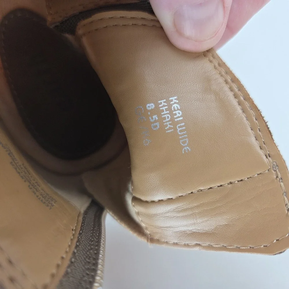 Earth Keri Sandals Shoes Womens Taupe Perforated Block Heel Leather Zip Up 8.5 D